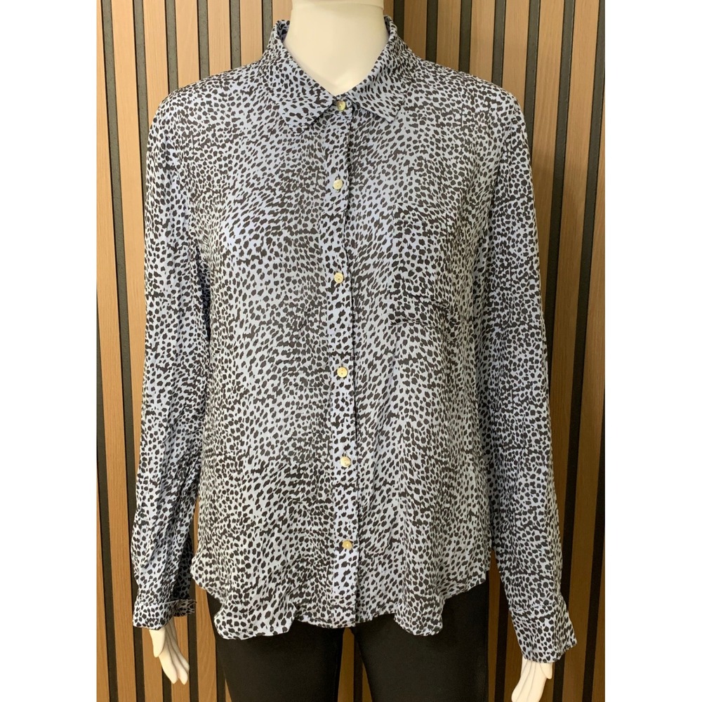 Rails Anna Blue Lynx Animal Print Rayon Button Down Blouse M Classic